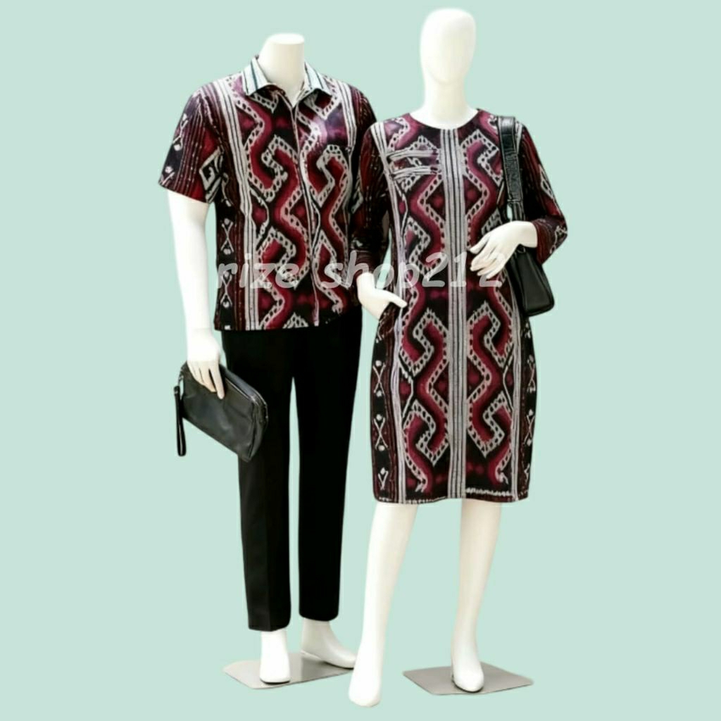 Dress couple kemeja batik tenun premium - kemeja tenun batik - dress natal batik tenun - setelan bat