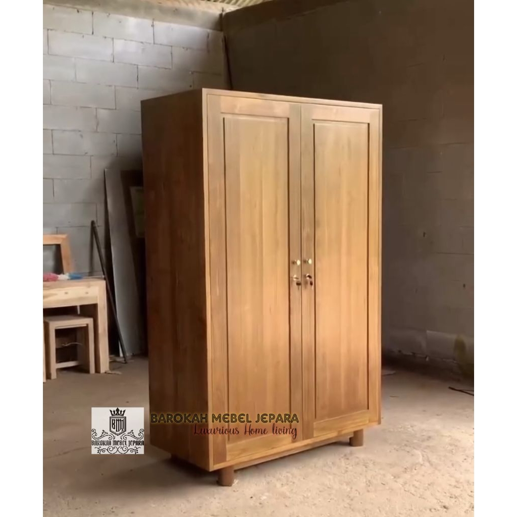 lemari pakaian minimalis kayu jati pintu 2 berkaki vintage retro modern