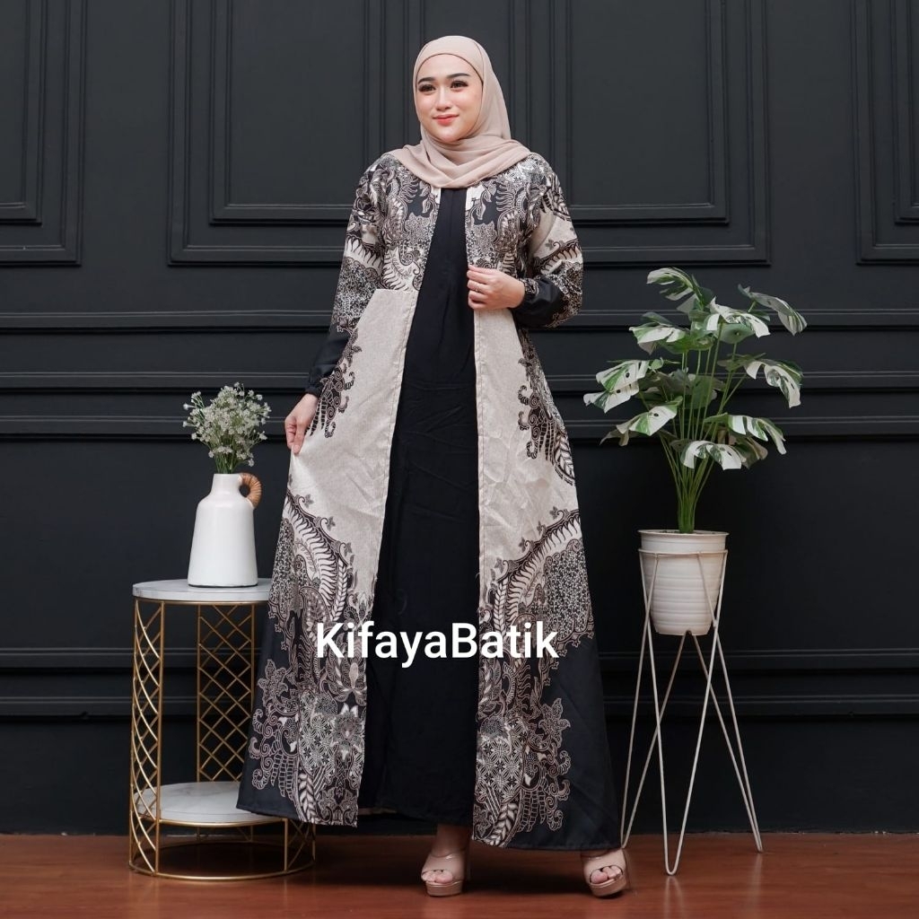 Baju Gamis Batik Wanita Syar,i Lebaran  Gamis Fashion JET BLACK KOMBINASI Super Jumbo Ld 100 Ld110 L