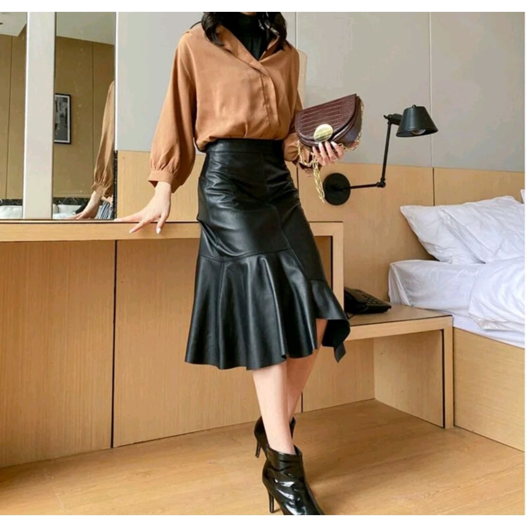 Rok Kulit PU Wanita Hitam