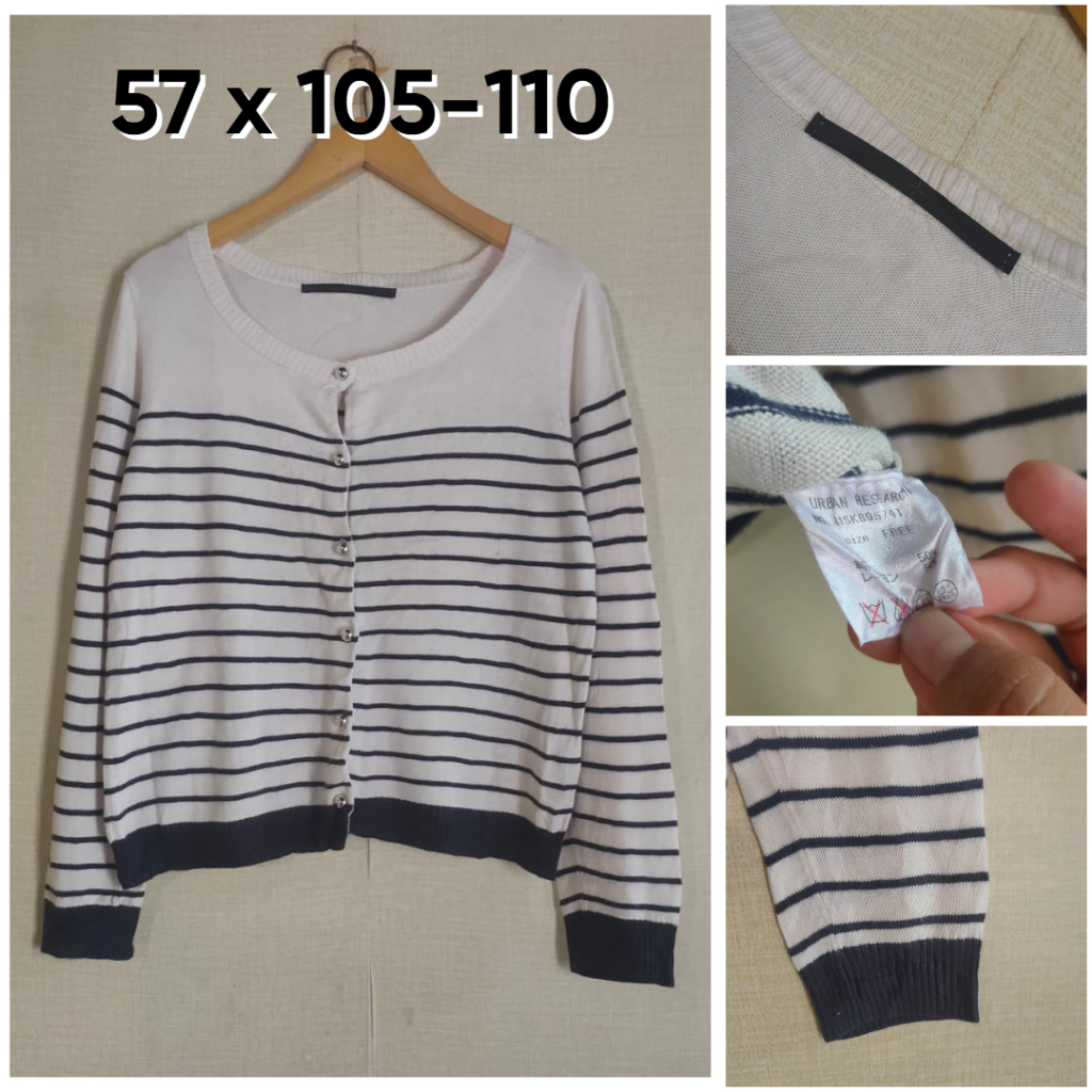 Cardigan Urban Research BW Salur Navy O Neck Free Size Wanita Cardi Rajut Lembut KL107