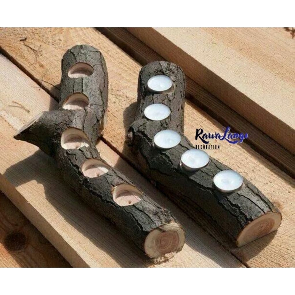 Batang Kayu Dekorasi meja / kayu rustic tempat Lilin kayu Estetik / Batang Pohon pot bunga unik