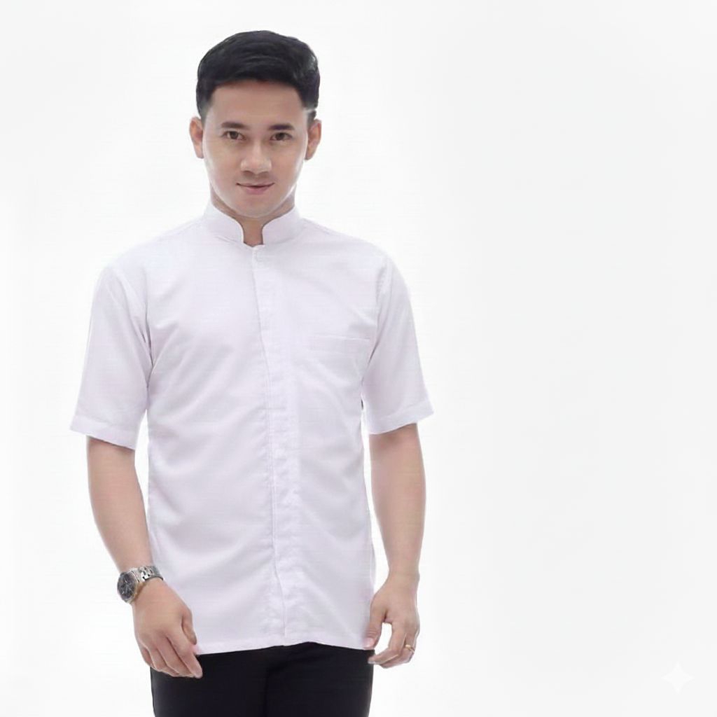 Baju Koko Habaib Putih Polos Lengan Pendek Size Jumbo M-XXL Matt Katun