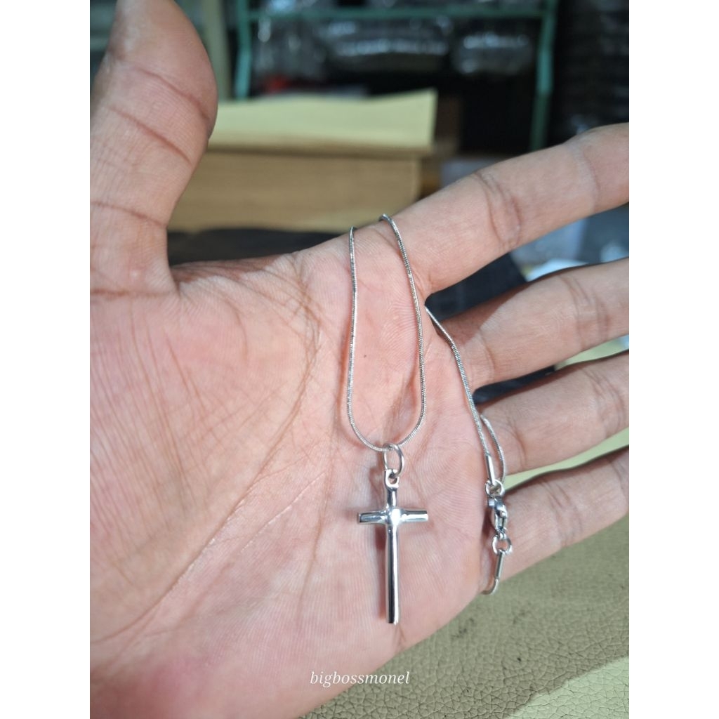 Kalung salib 3 mm anak anak remaja dewasa pria wanita baja putih monel original