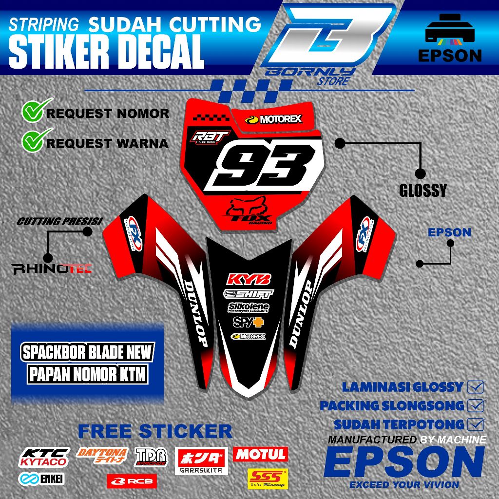 STIKER PAPAN KTM 85 DAN SPAKBOR BLADE NEW STICKER PAPAN NOMOR DAN SPAKBOR DEPAN KTM 85 (HANYA STIKER