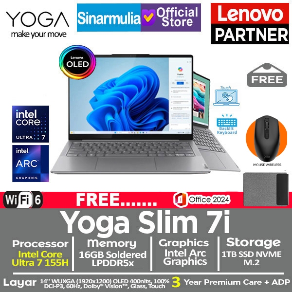Lenovo Yoga Slim 7i Ultra 7 155H 1TB SSD 16GB OLED 100%sRGB Touch Win11+OHS