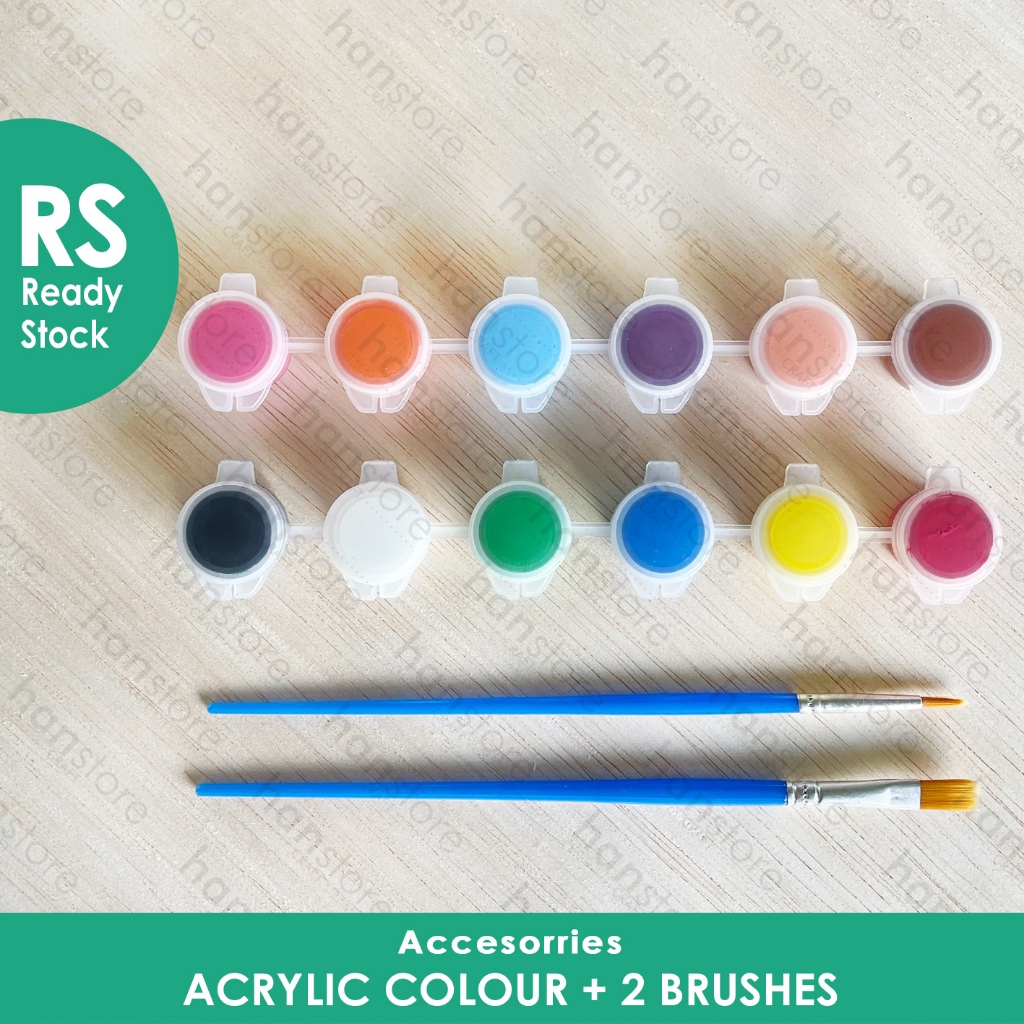 RS 12 warna cat air / lukis  + 2 kuas / Cat Kanvas Lukis Canvas Paint Color 3 ml