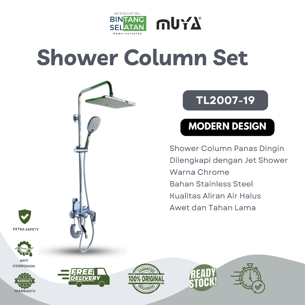 MUYA SHOWER SET KRAN PANAS DINGIN  SHOWER COLUMN CHROME + JET SHOWER