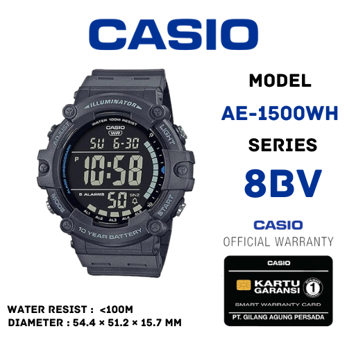 Casio General AE-1500WH-8BVDF / AE-1500WH-8BV / AE-1500WH Jam Tangan Pria Digital Karet Original