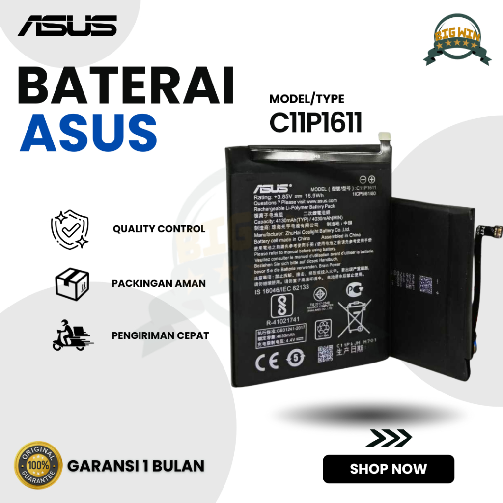BATERAI BATTERY ASUS C11P1611 ZENFONE 3 MAX 5.2 ZC520TL / ZENFONE MAX PLUS M1 ZB570TL PLUS DOUBLE [I
