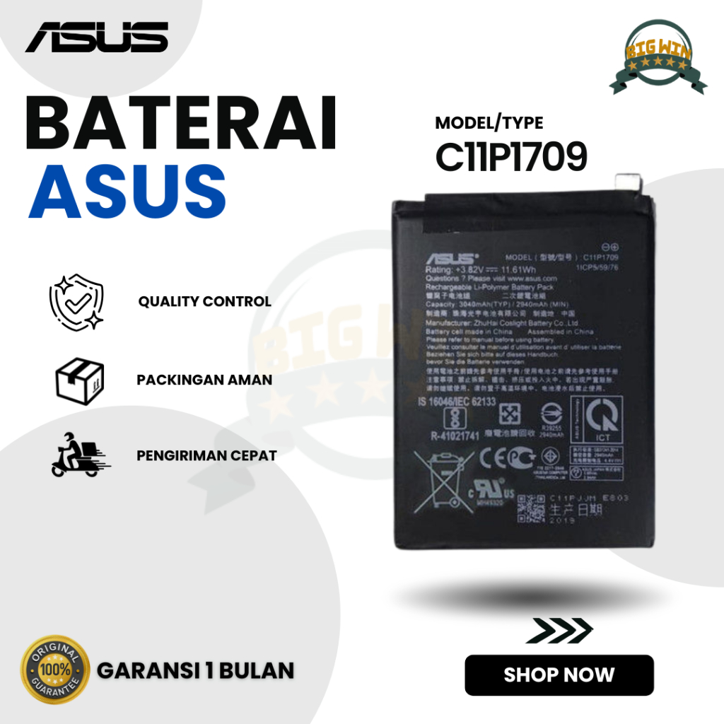 BATERAI BATTERY ASUS C11P1709 FOR ZENFONE LIVE L1 / ZA550KL LUS DOUBLE [IC POWER] ORIGINAL