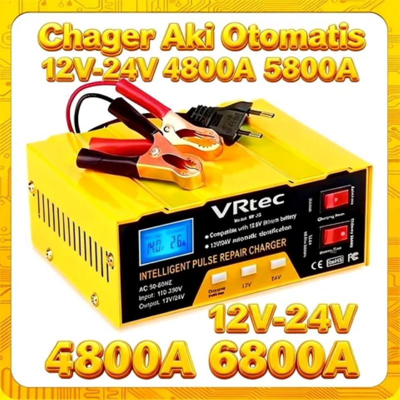 Charger Aki Mobil Motor 12V/24V Casan Aki Motor/Garansi Gratis Selama Tiga Bulan/Alat Cas Aki Motor 