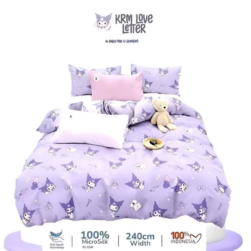 sprei anti geser sprei custom microsilk motif krm love letter ungu