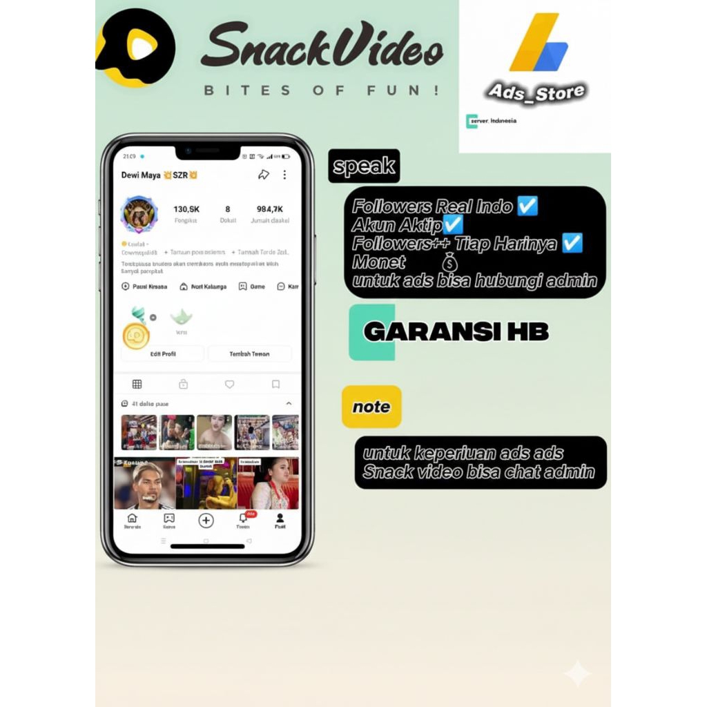 akun snack monetisasi,ads,promosi