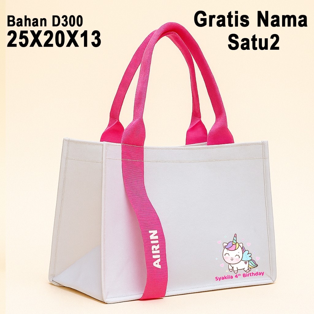 Tas Snack Ulang Tahun Anak Jinjing Custom Nama Unicorn Bahan D300