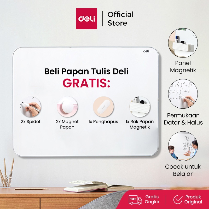 Deli Magnetic White Board / Papan Tulis Putih Magnet Gratis Spidol Hapusan Magnet Pin Wadah 5002X