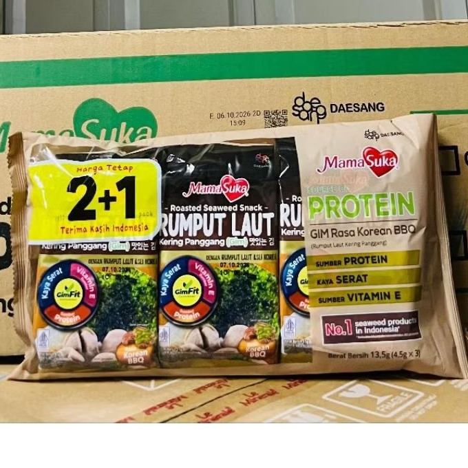 (1 DUS) MAMASUKA RUMPUT LAUT KOREAN BBQ ISI 3 PCS X 40 PACK