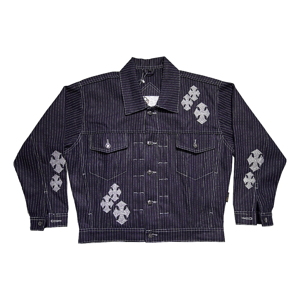 Clote Jacket Boxy Crop Fit Wabash 10 oz Cultural Blue – Distro New Edition Denim Stripe Patch Embroi