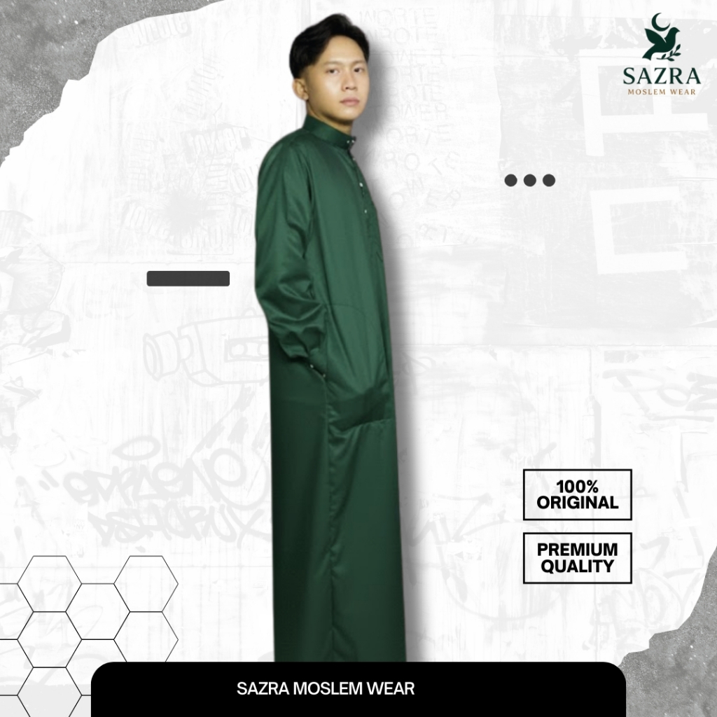 Jubah Polos Pria Premium Warna Hijau Botol – Elegan & Nyaman | Sazra Moslem Wear
