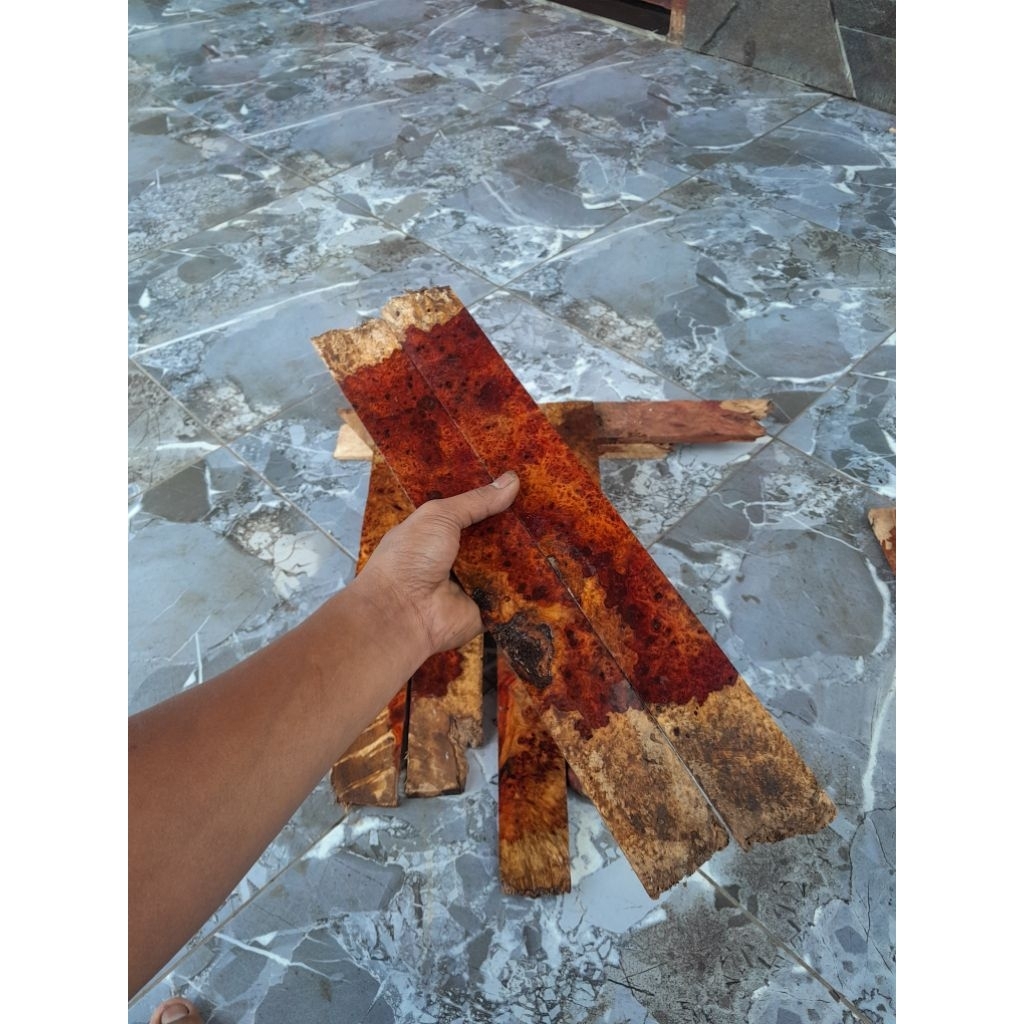 2PCS 40x5x1 BURL AMBOYNA UNTUK KERAJINAN BAHAN SARUNG PISAU TRADISIONAL MODERN BOHLER N695 ELMAX VAN