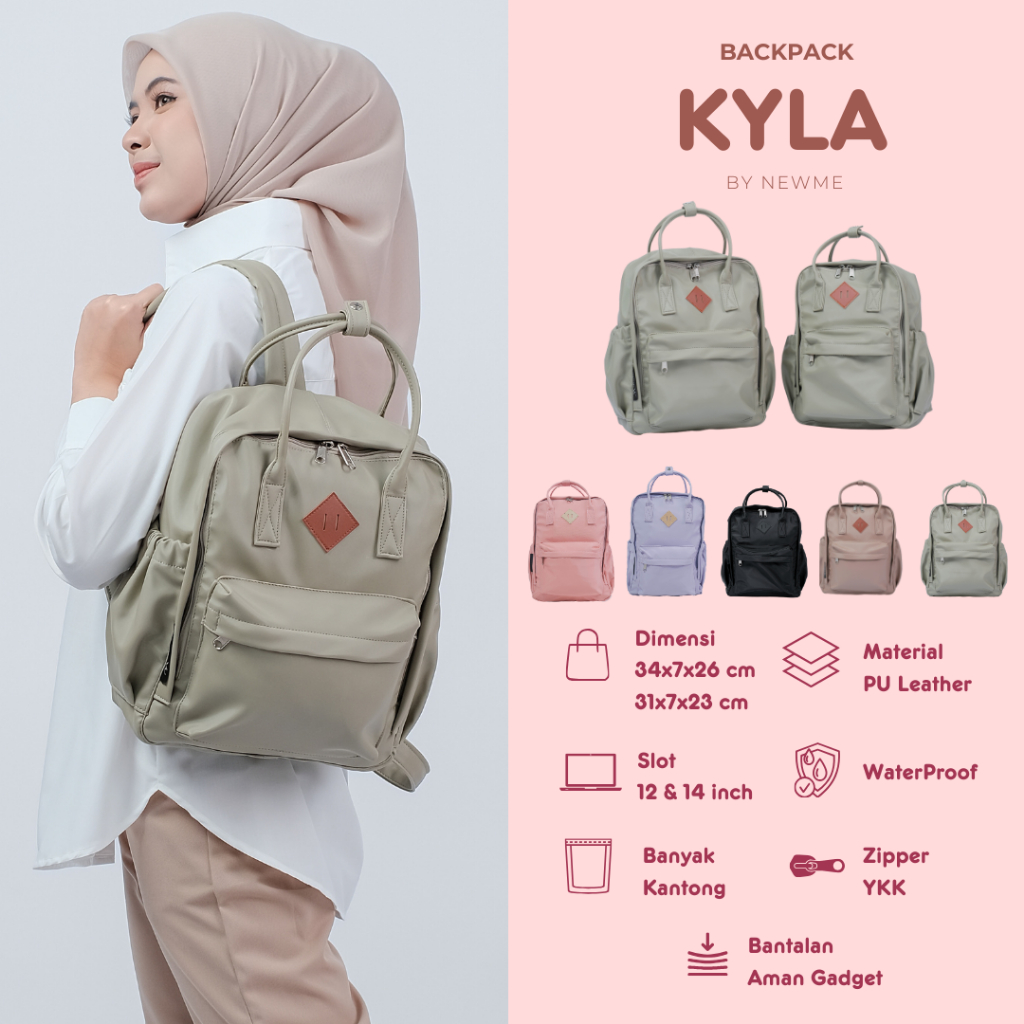 Backpack Kyla Tas Ransel Laptop Tablet 12/14 Inch, Teroof, Ykk, Tas Nita, Tas Sekolah Cewek Murah