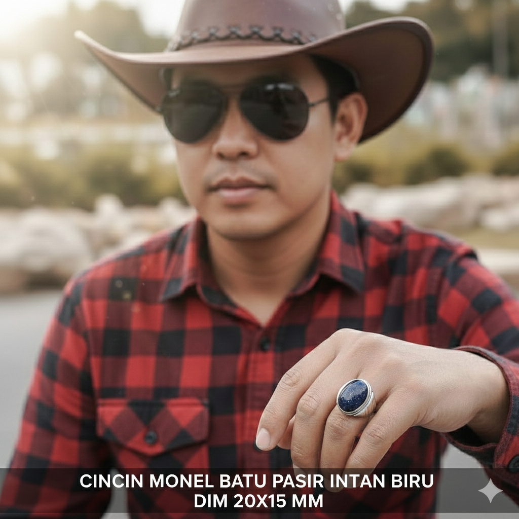 CINCIN MONEL BATU PASIR INTAN BIRU 20X15 MM