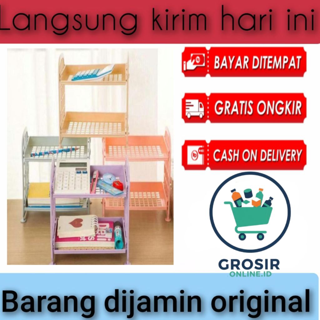 rak mini plastik 2 susun rak serbaguna multifungsi rak buku rak alat tulis