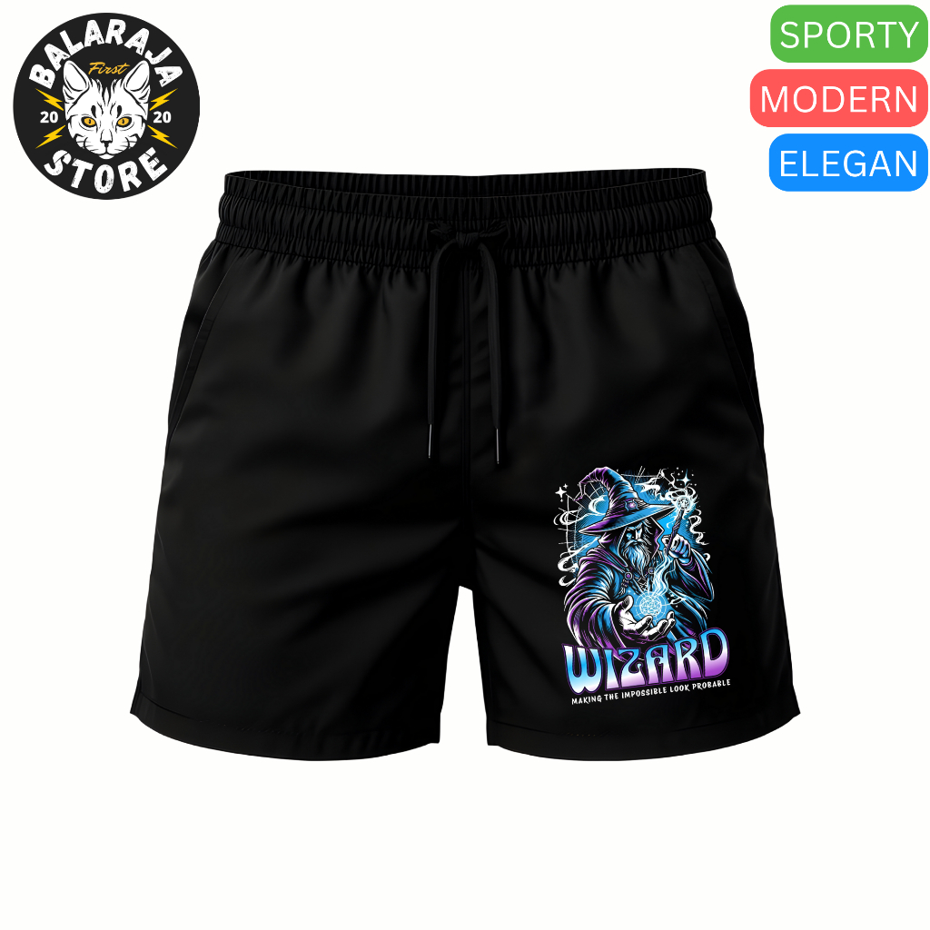 Celana Pendek Boxer Pria Wanita Motif Wizard Bahan Fleece Premium High Quality
