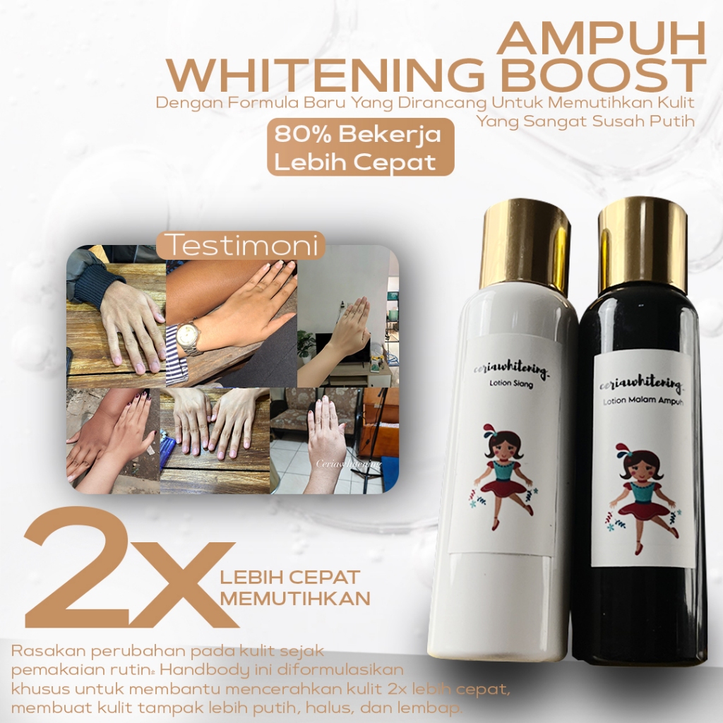 PAKET SIANG DAN MALAM AMPUH | CERIAWHITENING - Lotion Malam Pemutih Badan Ampuh-Hb Dosting Dosis Tin