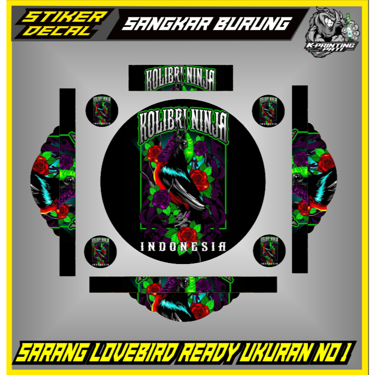 AMB - Stiker Decal Sangkar Burung Lovebird No.1 / diameter 33cm Kurungan Burung