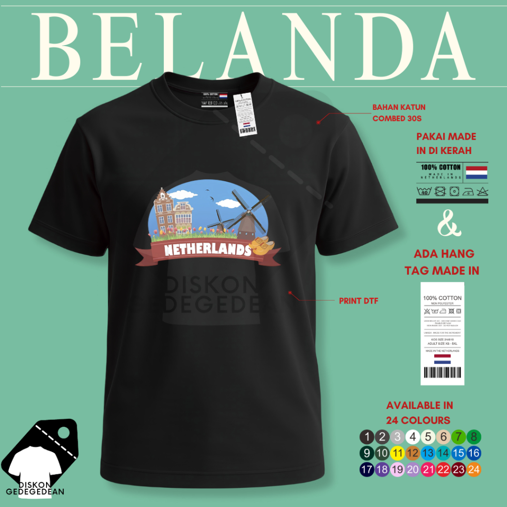 Diskongedegedean Kaos Belanda Holland Amsterdam, Baju Belanda Amsterdam Tshirt Belanda Holland 9