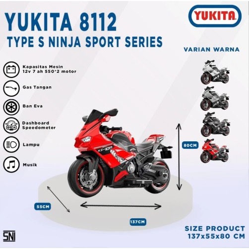 YUKITA 8112 type S NINJA SPORT SERIES Mainan Motor aki anak moge bagus
