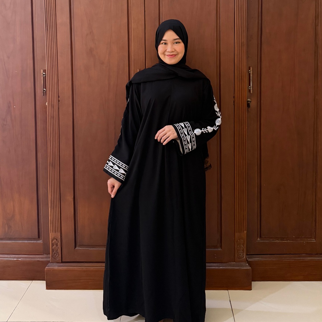 Abaya Bordir Hitam Tazkia Gamis Syari Wanita Dewasa