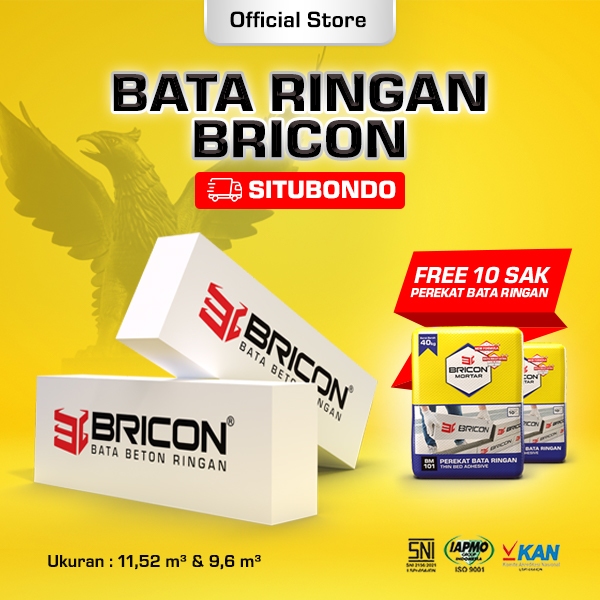 BRICON - Bata Ringan Premium SNI 1 DO 11,52 m³ Bonus Bundling Mortar 10 Sak - SITUBONDO
