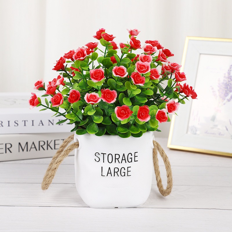 Pot Hias Plastik Dengan Bunga Buatan || Pot Bunga Plastik Mini Dengan Hiasan Mawar Kecil Tahan Lama.