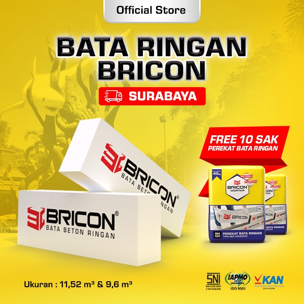 BRICON - Bata Ringan Premium SNI 1 DO 11,52 m³ Bonus Bundling Mortar 10 Sak - SURABAYA