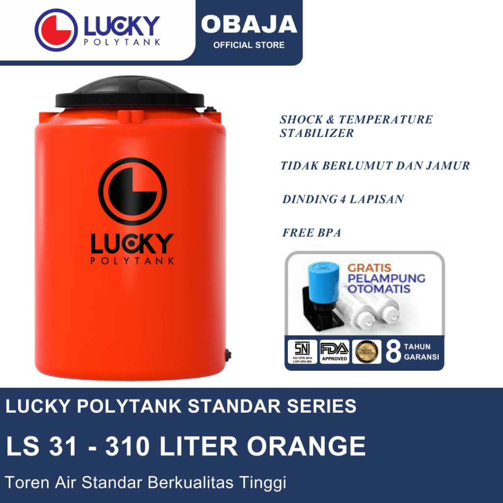 Lucky Polytank Toren Air LS 31 Orange / Toren Air LS 310 Liter Orange Lucky Polytank
