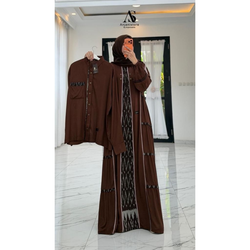 ANJANI STORE SET COUPLE GAMIS KOKO TWILL HAZELNUT ETNIK