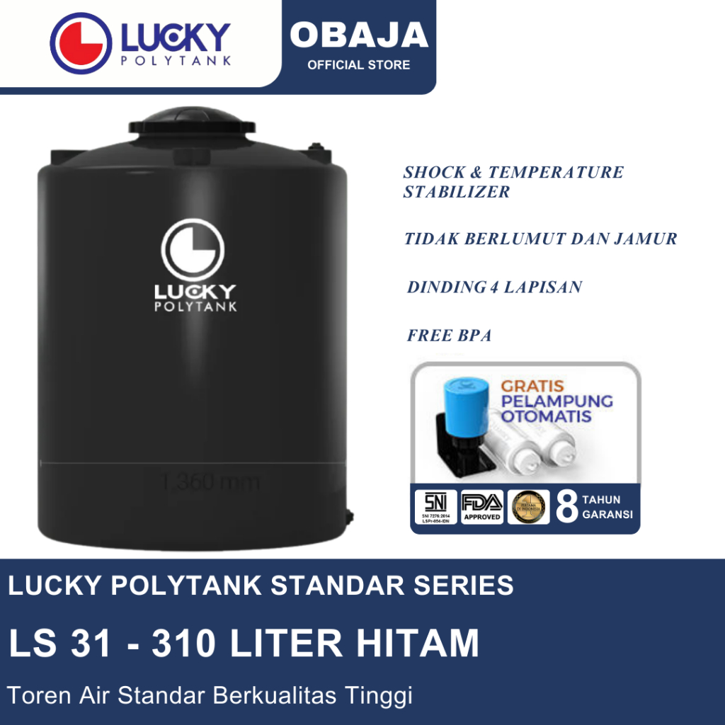 Lucky Polytank Toren Air LS 31 Hitam / Toren Air LS 310 Liter Hitam Lucky Polytank