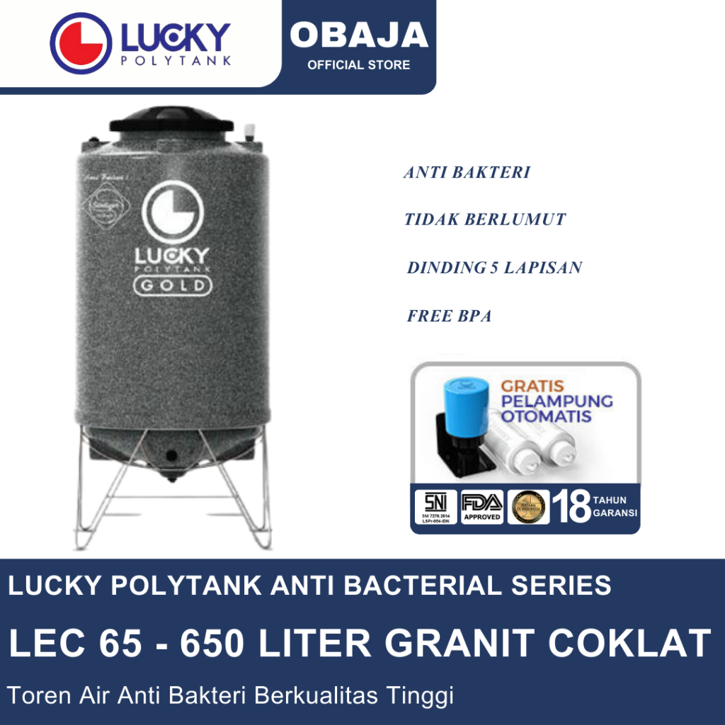 Lucky Polytank Toren Air LEC 65 Granit Coklat / Toren Air 650 Liter E Clean Granit Coklat Lucky Poly