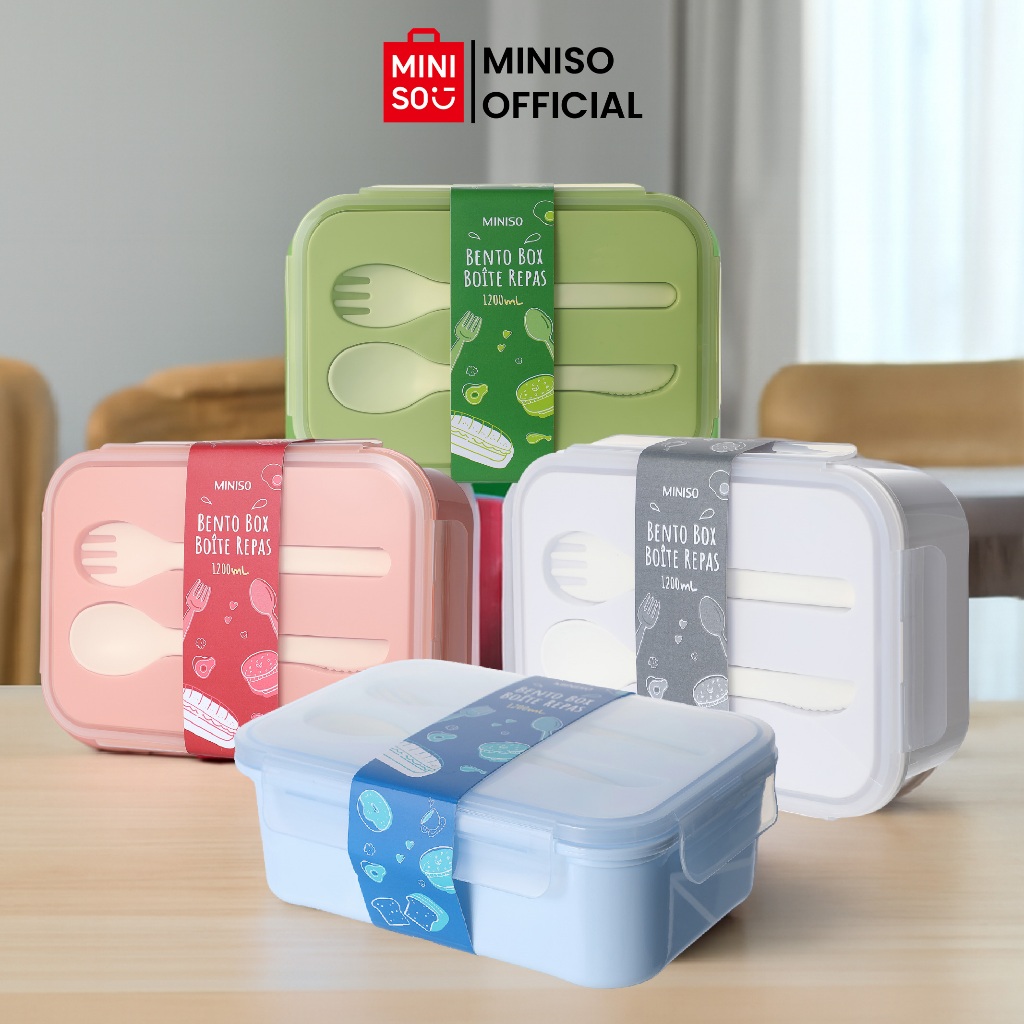 Miniso Lunch Box Set Kotak Makan 1200ml Kotak Bekal Anti tumpah Free Sendok dan Garpu