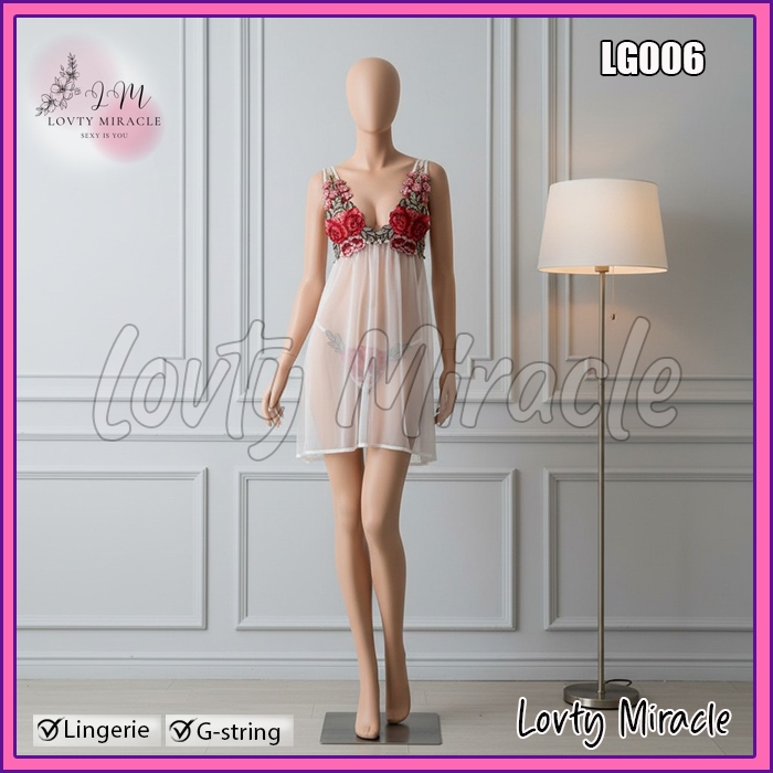 LG006 - Lingerie Seksi Model Brukat Bunga di Dada Transparan Nerawang (BISA INSTANT)