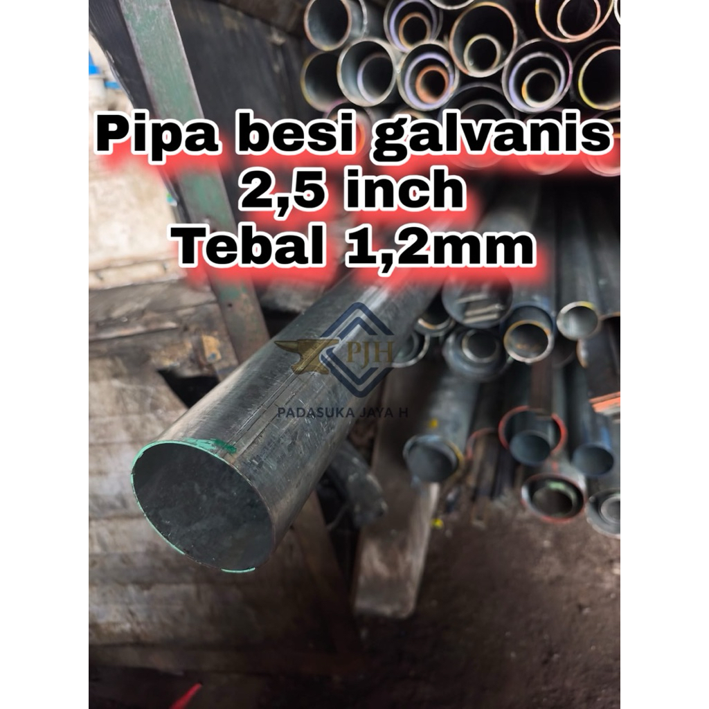Pipa besi Galvanis 2,5 inch , tebal 1,2mm . pipa bulet, bisa untuk corong talang air. diameter 7cm. 