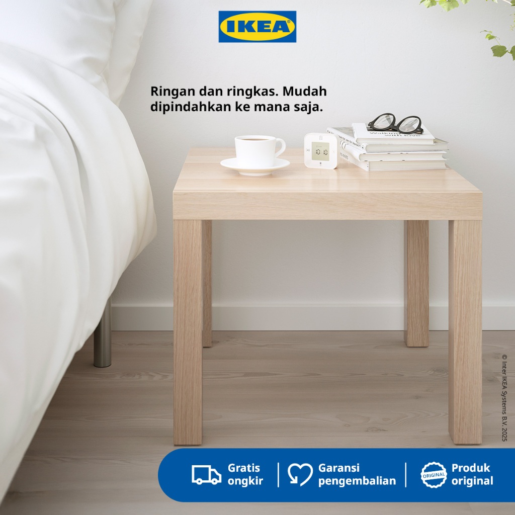 IKEA LACK Meja Kecil Samping Sofa Efek Kayu Oak Diwarnai Putih Minimalis 55x55 cm