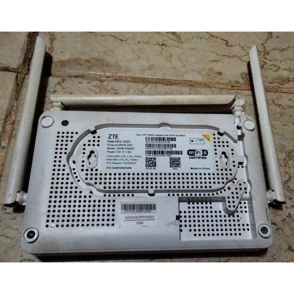ROUTER ZTE F6600P DUALBAND WIFI 6 ANTENA 4