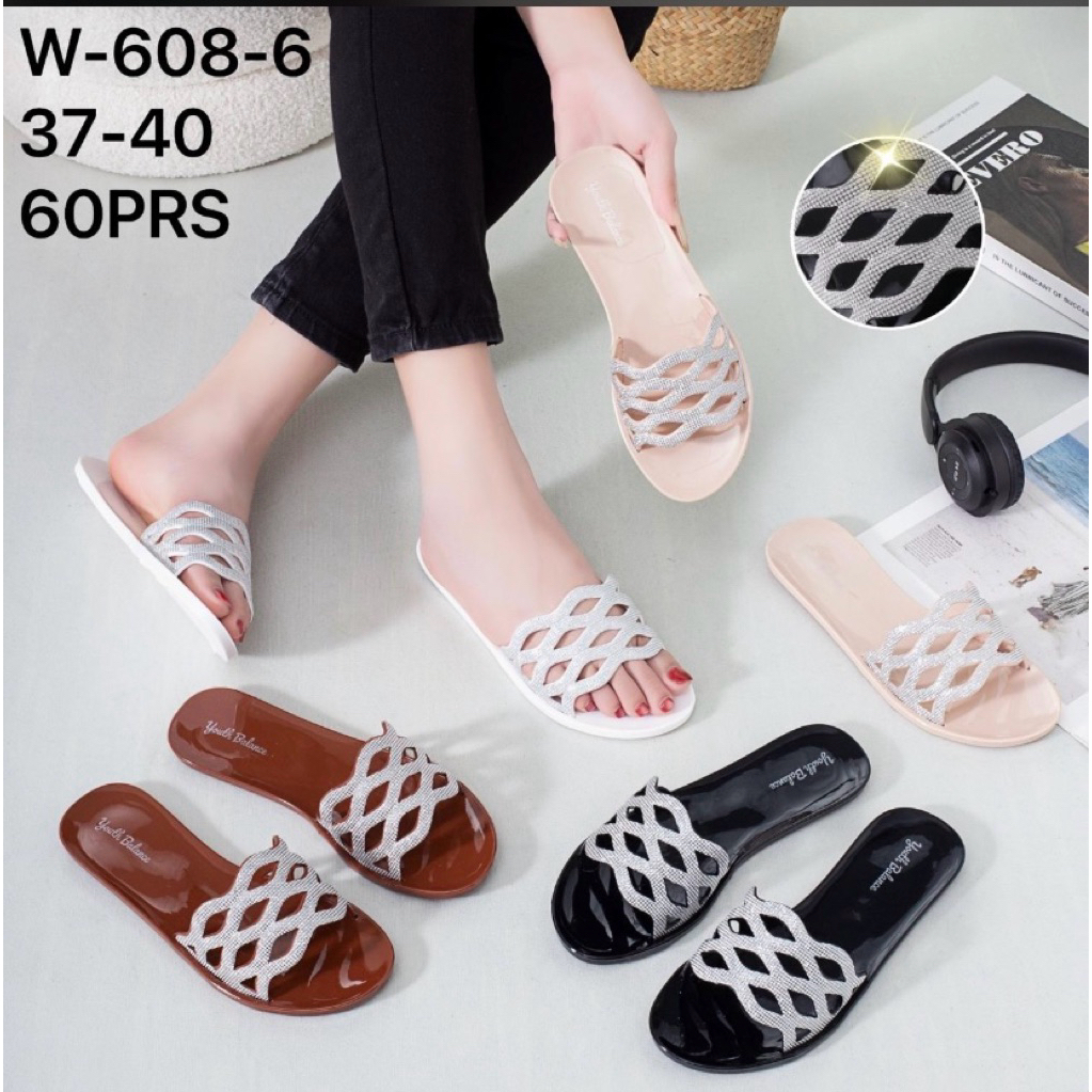 Sandal Flat Wanita Teplek Jelly Elegan  Daily Kekinian Anti Licin Nyaman untuk Harian W-608