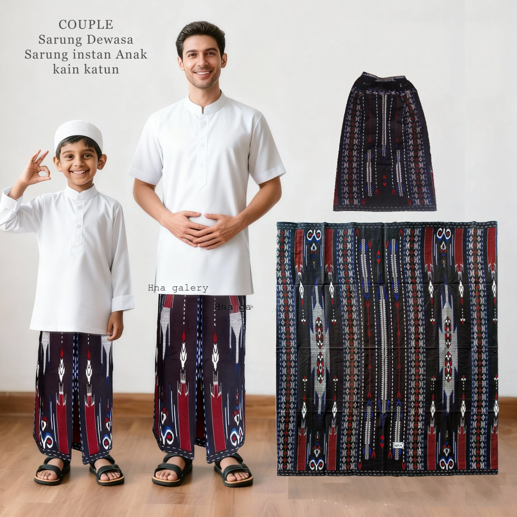 COUPLE sarung dewasa dan sarung anak instan kain katun halus motif sarung bhs