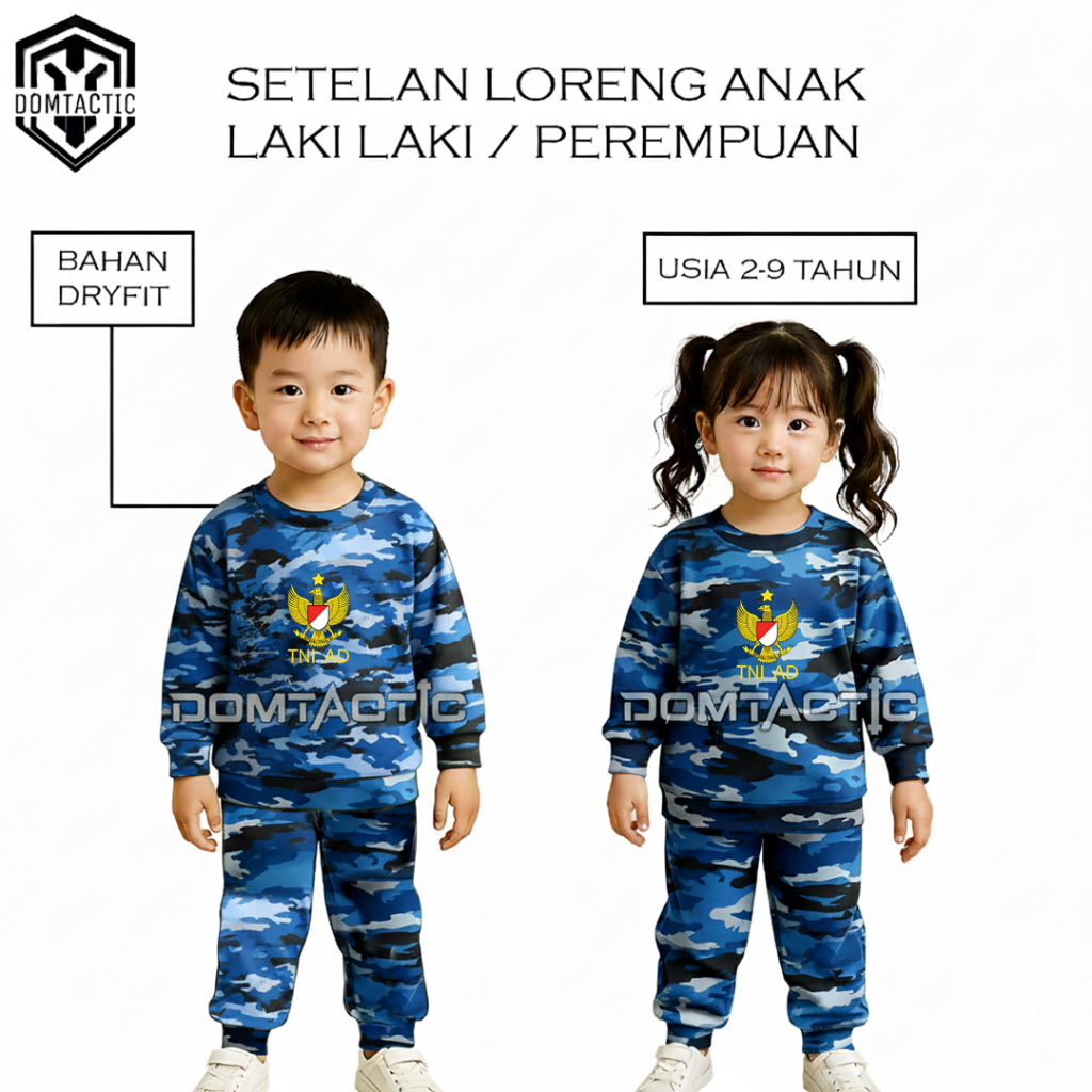 Setelan Loreng Baju Anak TNI Angkatan Udara Bahan Dryfit - Kaos Stelan Loreng AU Anak Lengan Panjang