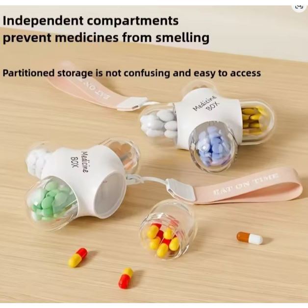 kotak obat model kapsul - pill box esthetic - portable medicine box - dispenser obat estetik  - tempat obat dengan gantungan - kotak obat portable