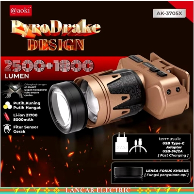 Senter kepala aoki pyro drake Design AK-3705X 90 WATT - fitur sensor gerak